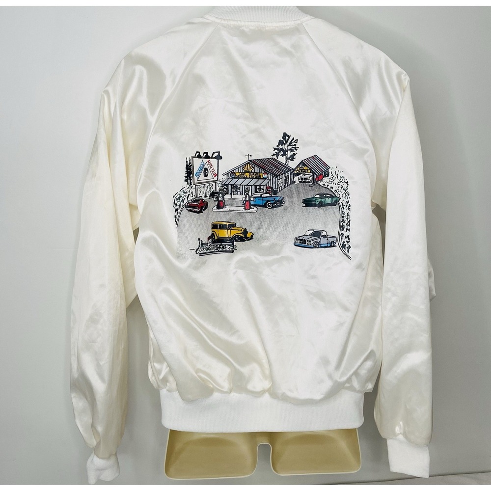 Vintage 80s Auburn Sportswear Satin Auto Club Varsity Jacket Med White USA
